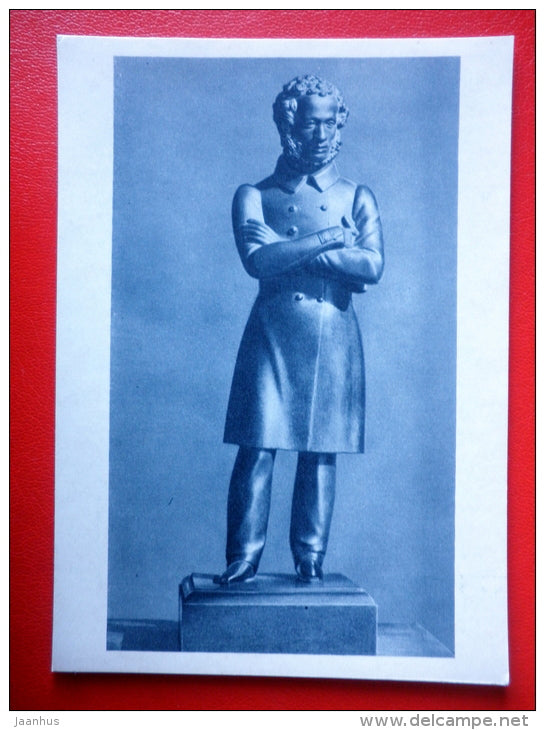 sculpture by A. Trebenev . russian poet A. Pushkin , 1837 - sculpture - russian art - unused - JH Postcards