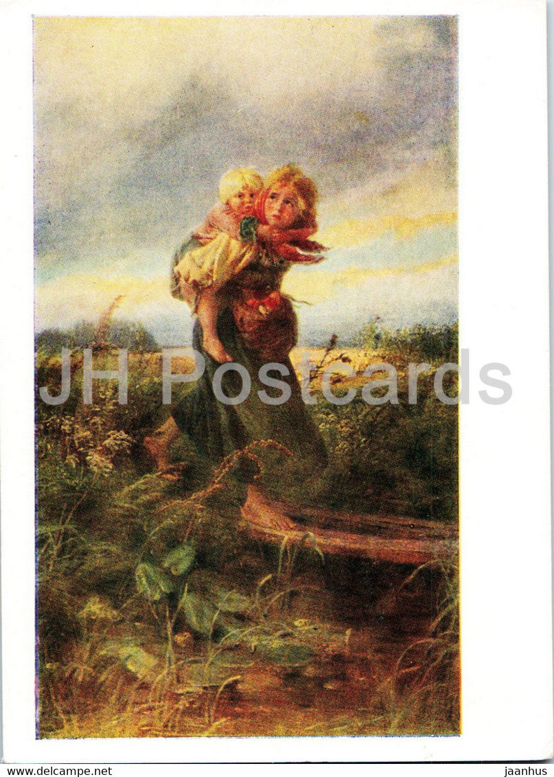painting by K. Makovsky - Children running from the storm - 1 - Russian art - 1963 - Russia USSR - unused - JH Postcards