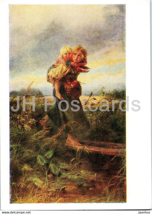 painting by K. Makovsky - Children running from the storm - 1 - Russian art - 1963 - Russia USSR - unused - JH Postcards