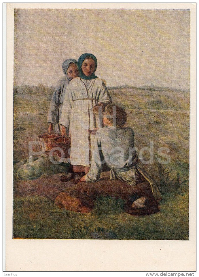 painting by A. Venetsianov - Peasant children in a field , 1820 - Russian art - 1956 - Russia USSR - unused - JH Postcards