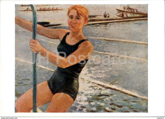 painting by S. Luppov - Swimmer - woman - swimming - sport - Russian art - 1963 - Russia USSR - unused - JH Postcards