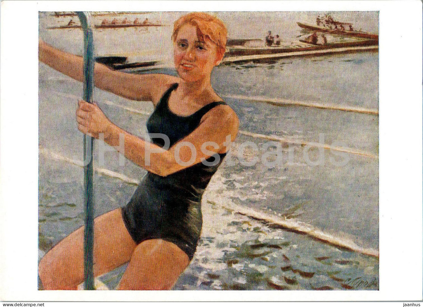 painting by S. Luppov - Swimmer - woman - swimming - sport - Russian art - 1963 - Russia USSR - unused - JH Postcards