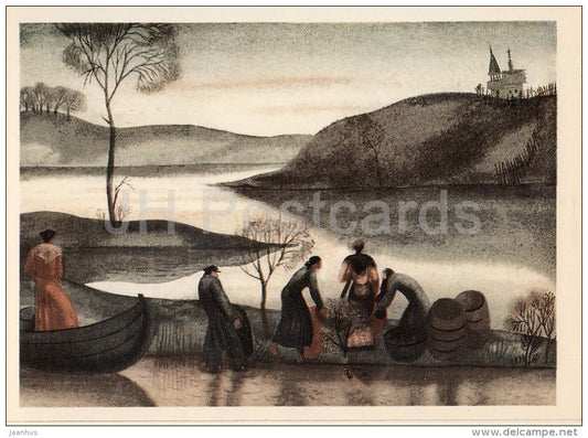 illustration by K. Sokolov - fish - In the Land of Unfrightened Birds by M. Prishvin - 1979 - Russia USSR - unused - JH Postcards