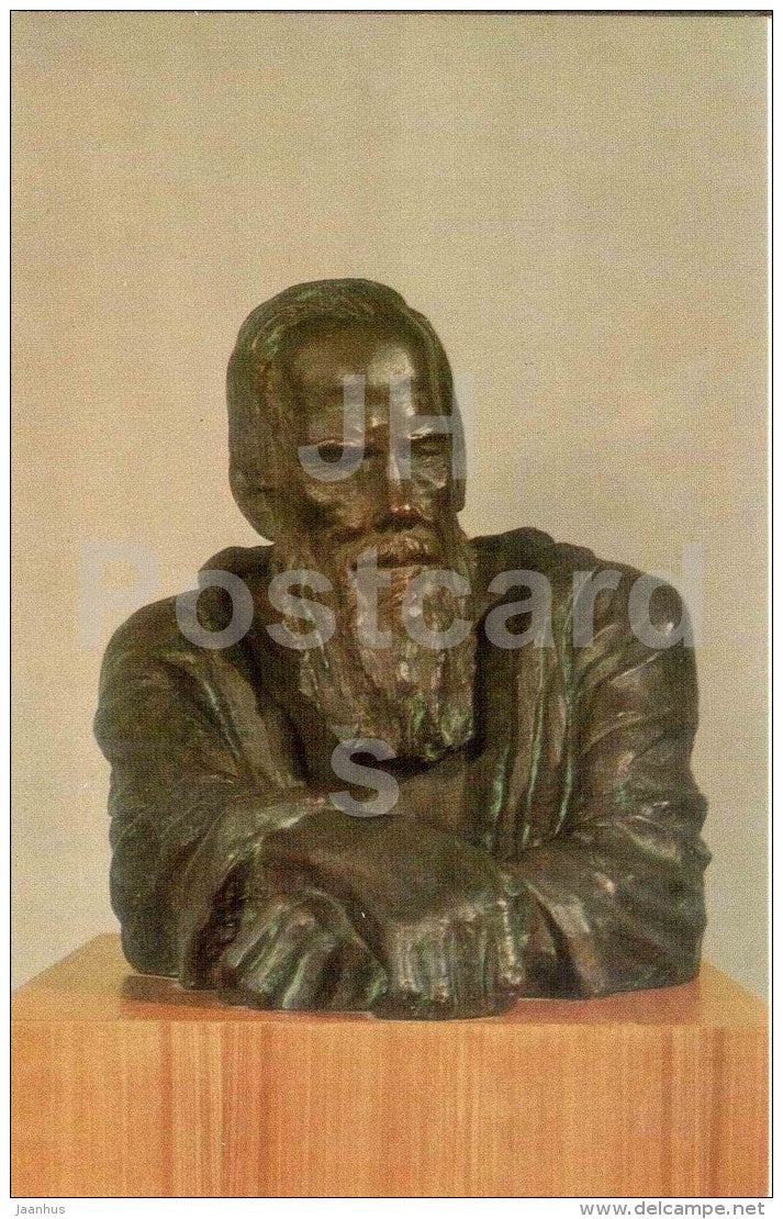 scupture by Sergey Konionkov - Portrait of Dostoyevsky , 1933 - tinted plaster - russian art - unused - JH Postcards