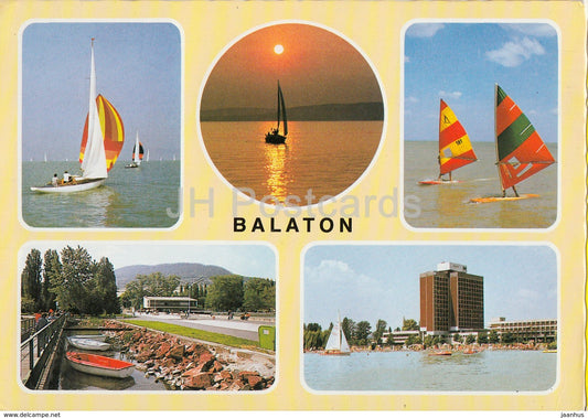 Greeting from lake Balaton - 1 - sailing boat - hotel - multiview - 1987 - Hungary - used - JH Postcards
