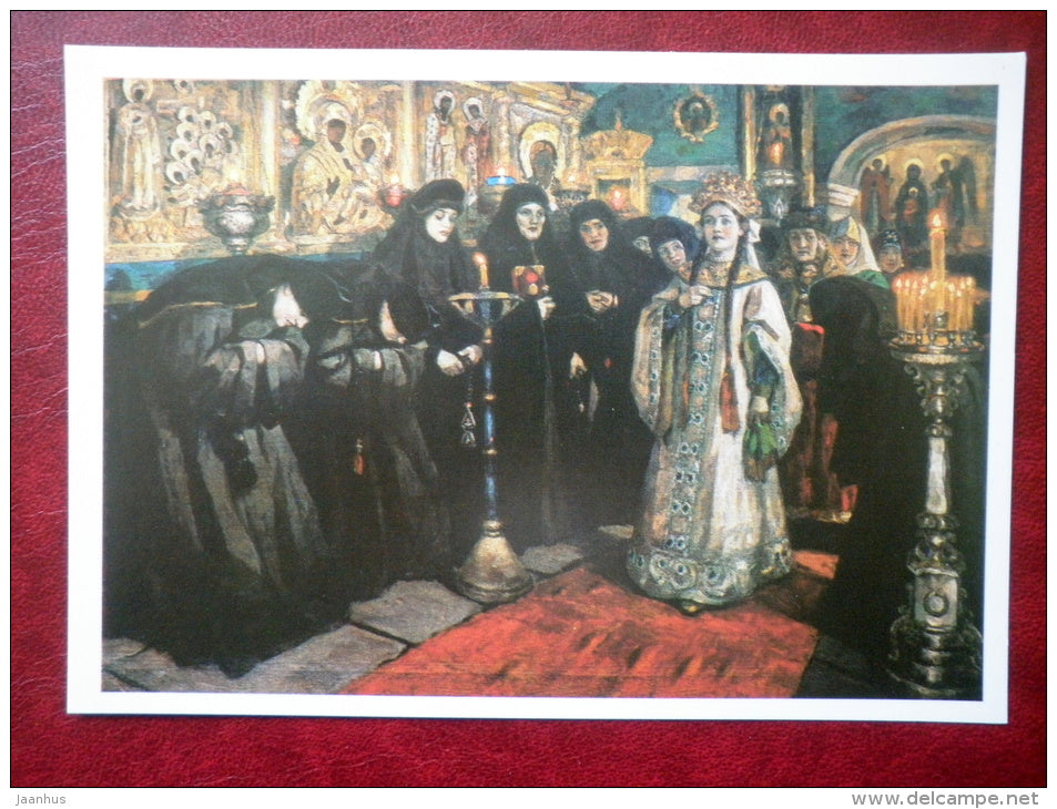 painting by V. Surikov , The Princess visits Convent , 1912 - nuns - russian art  - unused - JH Postcards