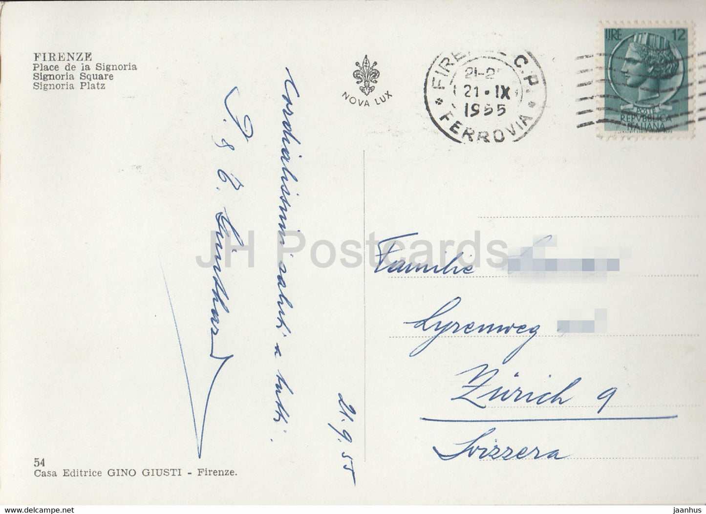 Firenze - Florenz - Piazza della Signoria - Signoria-Platz - alte Postkarte - 1955 - Italien - gebraucht