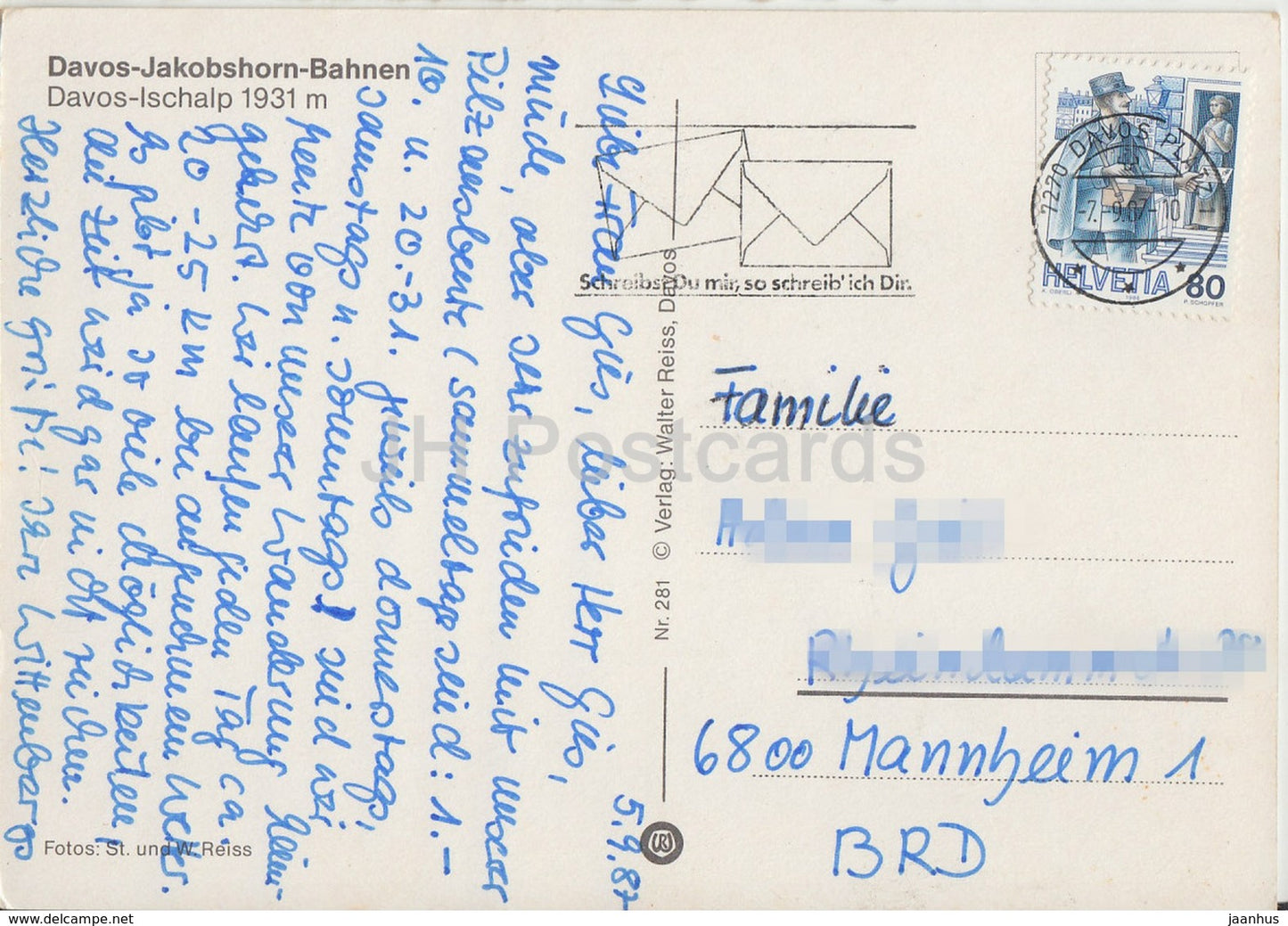 Davos - Jakobshorn - Bahnen - Ischalp 1931 m - cable car - 1987 - Switzerland - used