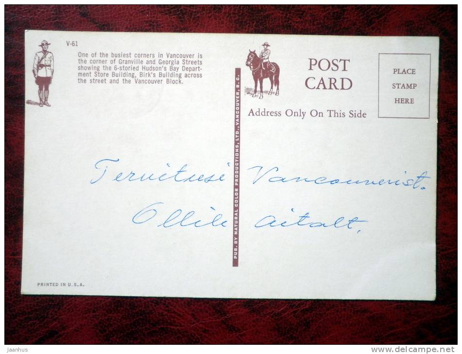 Granville and Georgia Streets corner - Hudson`s Bay Department Store - Vancouver - British Columbia - Canada - used - JH Postcards