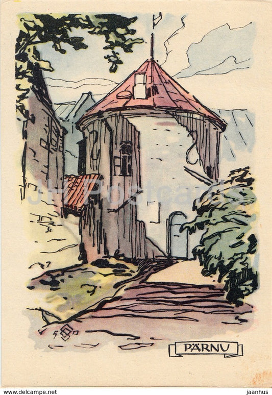 Red Tower - Parnu - Illustration by O. Soans - 1960 - Estonia USSR - unused - JH Postcards