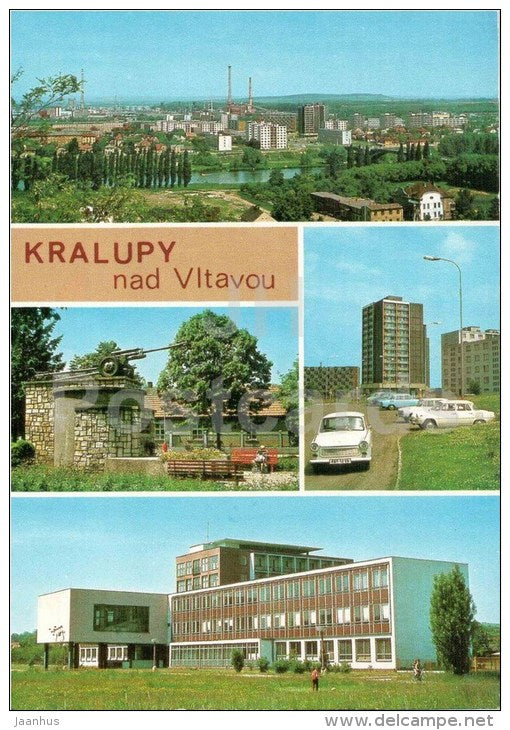 Kralupy nad Vltavou - cannon - car Trabant - Czechoslovakia - Czech - used 1982 - JH Postcards