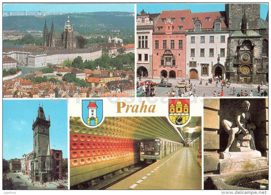 Praha - Prague - Prague castle - metro - Old Town hall - Socha Vltavy - Czechoslovakia - Czech - used - JH Postcards