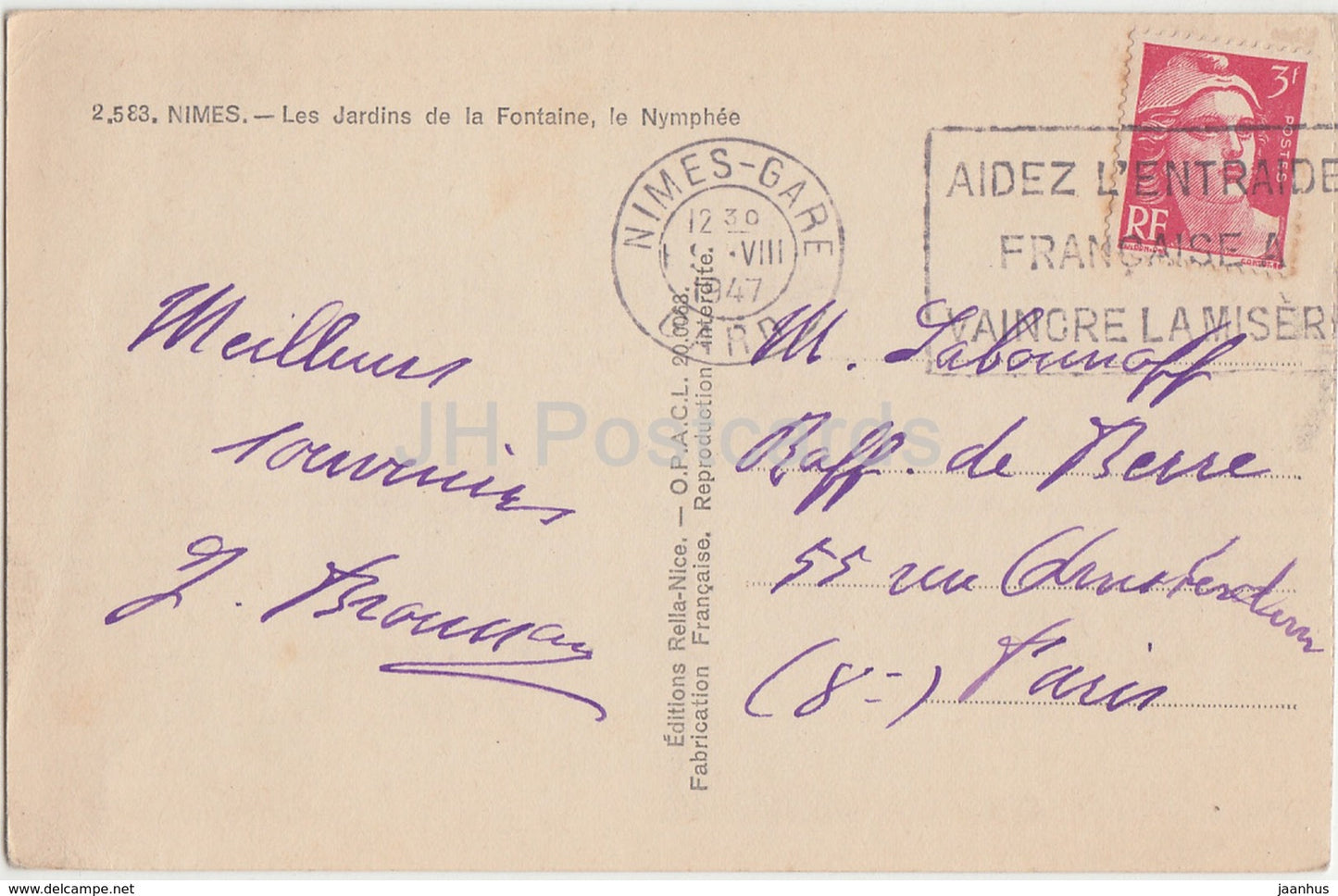 Nimes - Les Jardins de la Fontaine - Le Nymphee - 1947 - old postcard - France - used