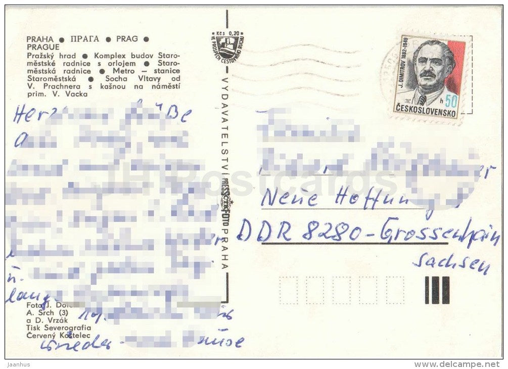 Praha - Prague - Prague castle - metro - Old Town hall - Socha Vltavy - Czechoslovakia - Czech - used - JH Postcards