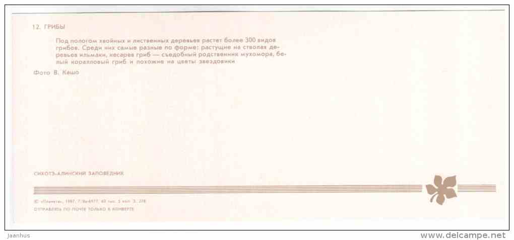 Golden oyster mushroom - Caesar´s Mushroom - Mushrooms - Sikhote-Alin Nature Reserve - 1987 - Russia USSR - unused - JH Postcards