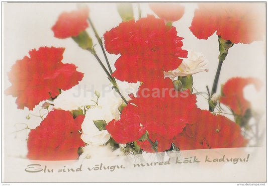 Birthday Greeting card - red carnation - flowers - 2002 - Estonia - used in 2002 - JH Postcards