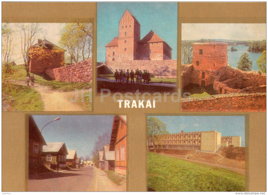 views of peninsular and insular castles - old part of the town - secondary school - Trakai 1973 - Lithuania USSR - unused - JH Postcards
