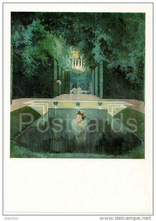 painting by Alexander Benois , Bath of the Marquise , 1906 - large format postcard - russian art - unused - JH Postcards