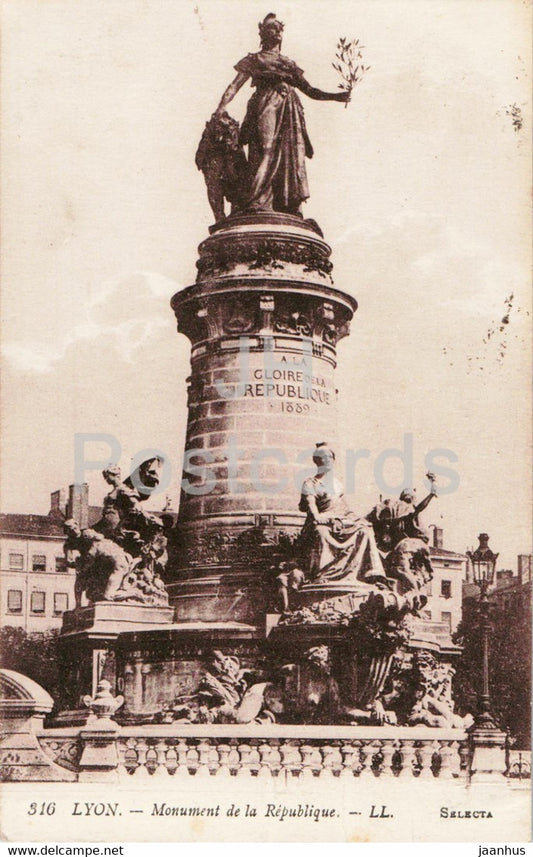 Lyon - Monument de la Republique - 316 - old postcard - 1916 - France - used - JH Postcards