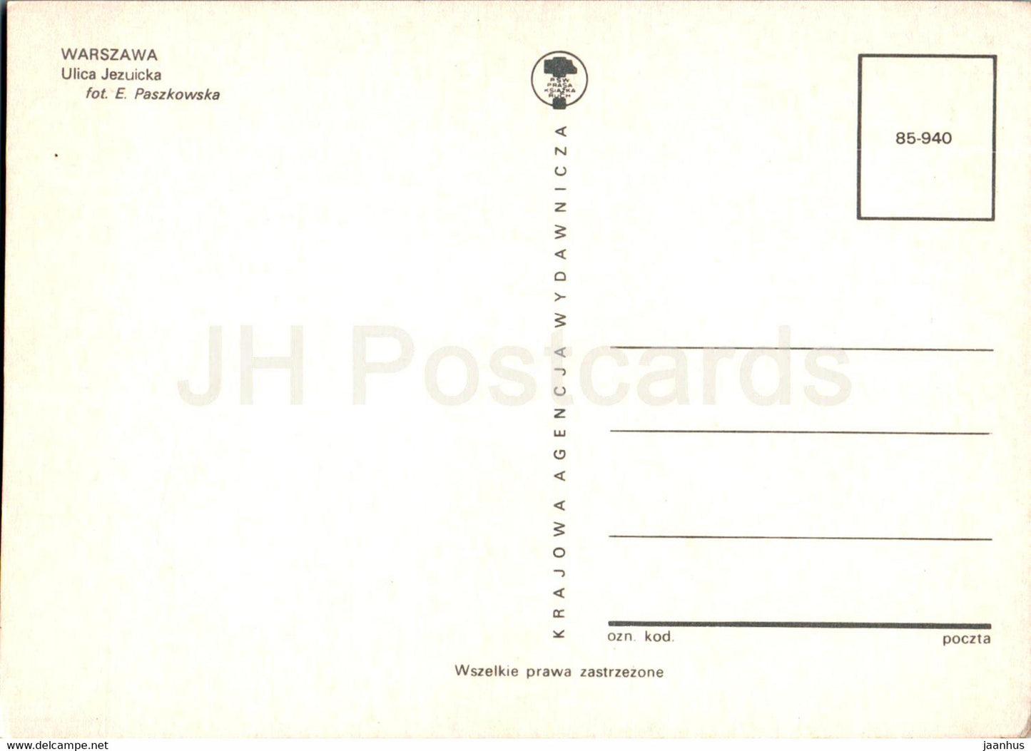 Warsaw - Warszawa - ulica Jezuicka - street - Poland - unused