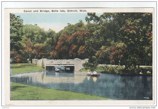 Grand Canal and Bridge , Belle Isle , Detroit , Mich. - boat - 14726 - old postcard - USA - used - JH Postcards