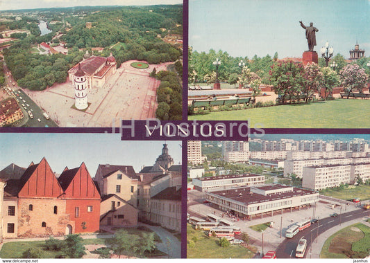 Vilnius - Gediminas square - Old Town - Lenin square - monument - Zhirmunai - 1981 - Lithuania USSR - used - JH Postcards