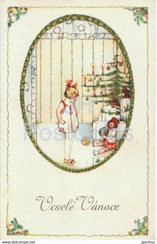 Christmas Greeting Card - Vesele vanoce - girl illustration Ljuba Ernapova - 103 - old postcard - Czech Republic - used - JH Postcards