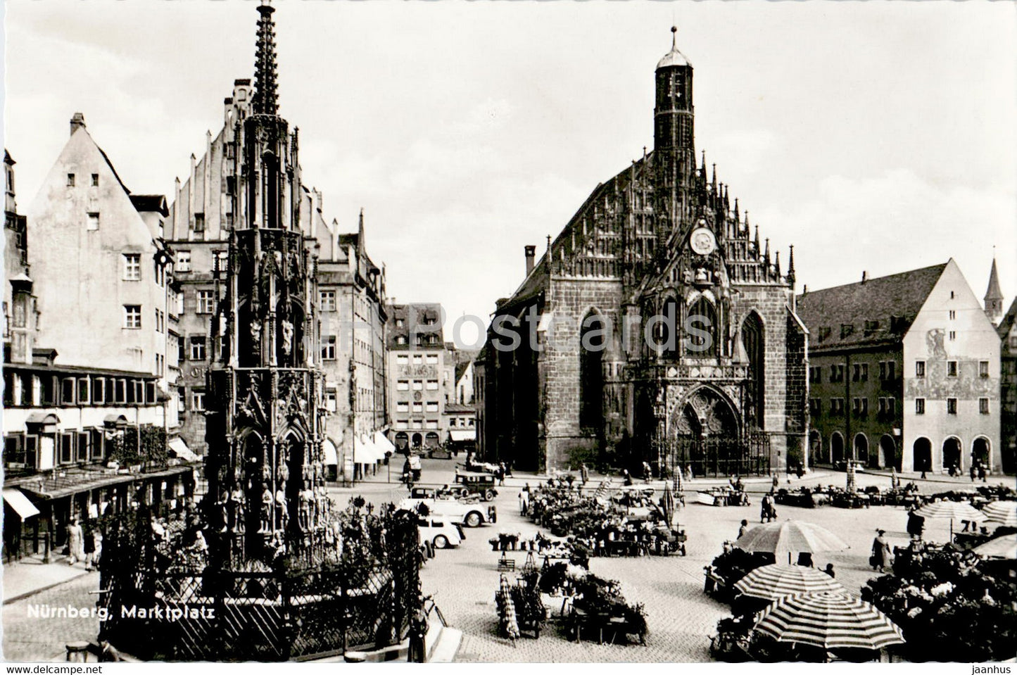 Nurnberg - Marktplatz - Schoner Brunnen - Frauenkirche - old postcard - Germany - used - JH Postcards
