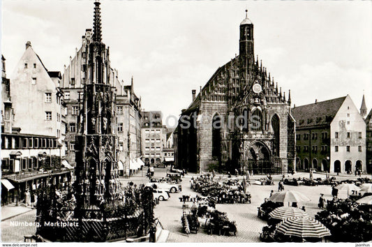 Nurnberg - Marktplatz - Schoner Brunnen - Frauenkirche - old postcard - Germany - used - JH Postcards