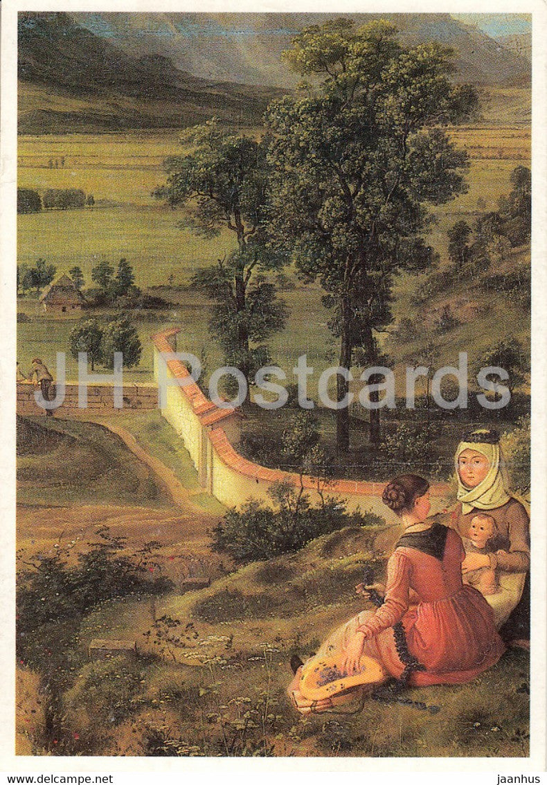 painting by Ferdinand Olivier - Blick vom Monchsberg auf den Untersberg bei Salzburg - German art - Germany - unused - JH Postcards