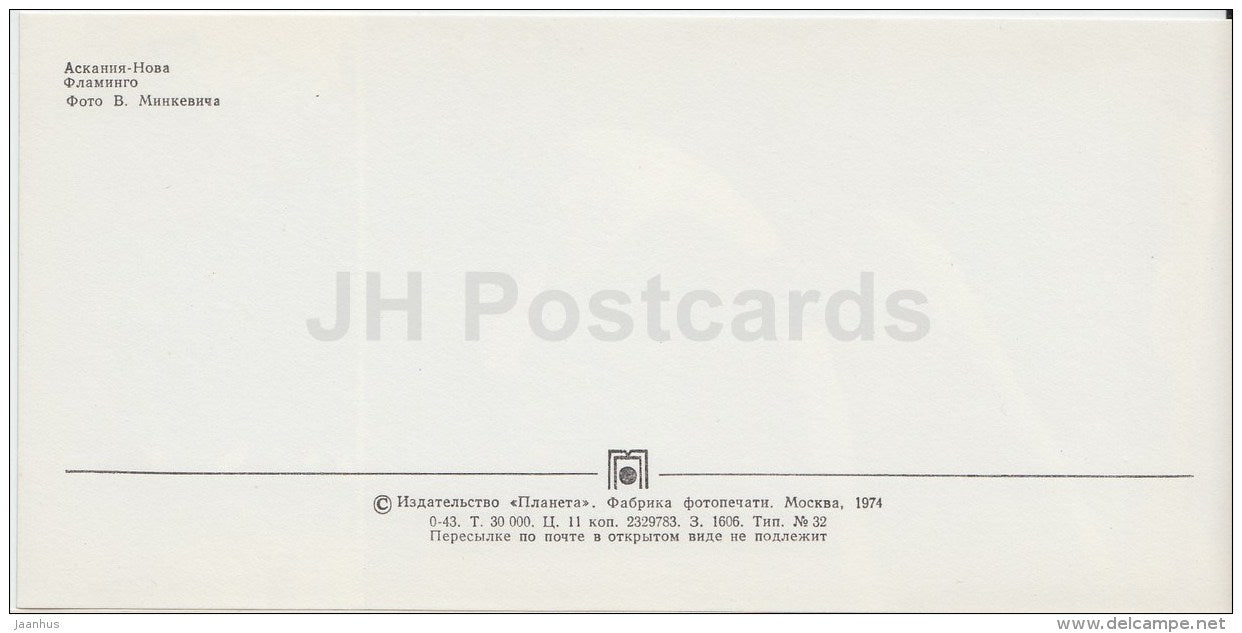 Flamingo - Askania-Nova Reserve - 1974 - Ukraine USSR - unused - JH Postcards