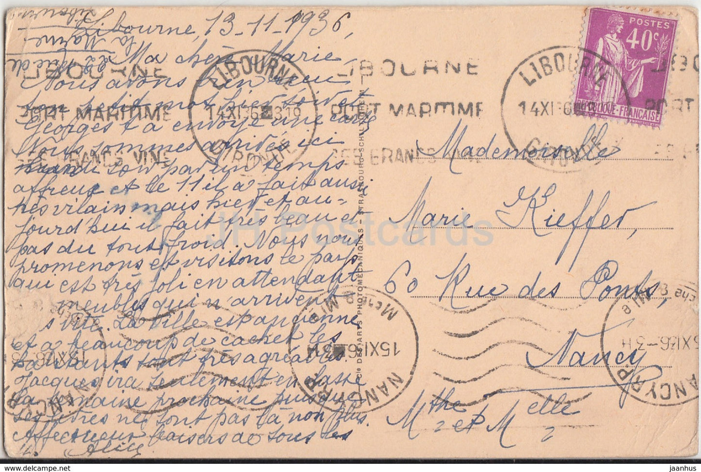 Libourne - Le pont et l'eglise Saint Jean Baptiste - Brücke - Kirche - 9 - 1936 - alte Postkarte - Frankreich - gebraucht