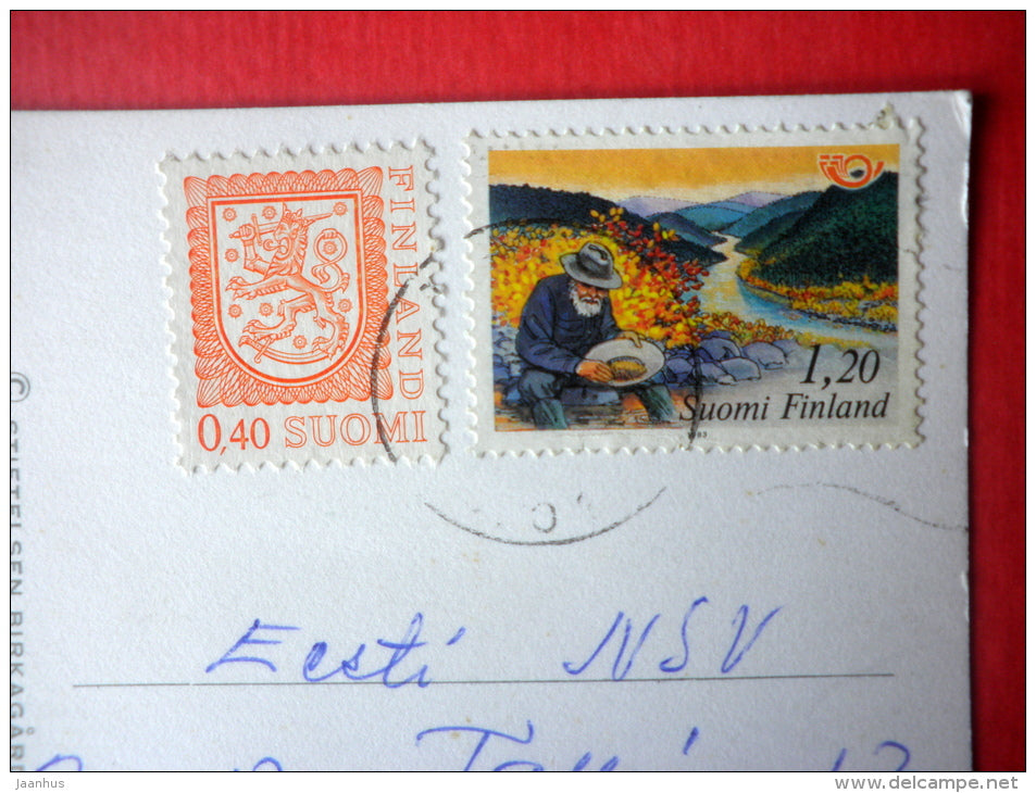 Christmas Greeting Card by Elsa Beskow - hare - children - nr 15 - Sweden - sent to Estonia USSR 1984 - JH Postcards