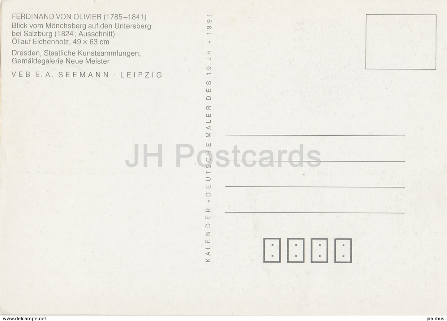 Gemälde von Ferdinand Olivier – Blick vom Mönchsberg auf den Untersberg bei Salzburg – Deutsche Kunst – Deutschland – unbenutzt