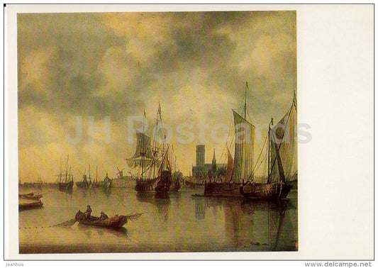 painting by Abraham Beerstraten - River Scene - sailing boat - Dutch art - 1986 - Russia USSR - unused - JH Postcards