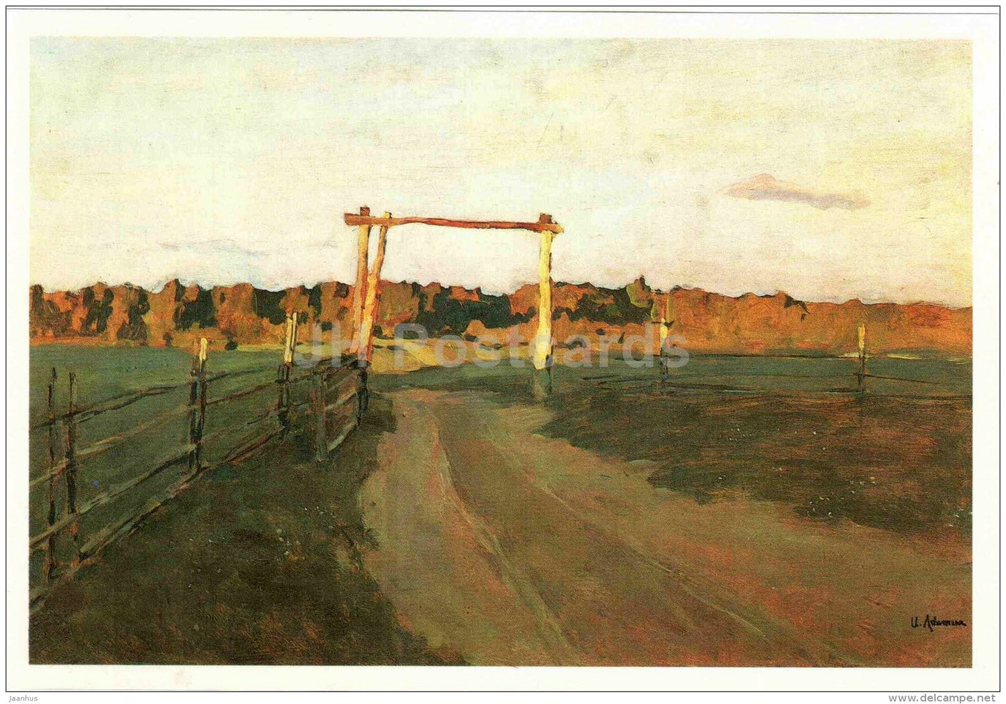 painting by Isaac Levitan - Summer Evening , 1900 - gate - large format postcard - russian art - unused - JH Postcards