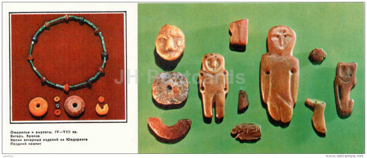 ancient necklace and charms - amber products from Juodkrante site - Amber Products - 1976 - Russia USSR - unused - JH Postcards