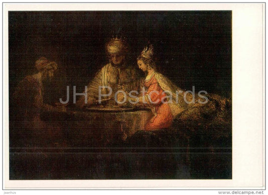 painting by Rembrandt - Artaxerxes , Haman and Esther , 1660 - dutch art - unused - JH Postcards