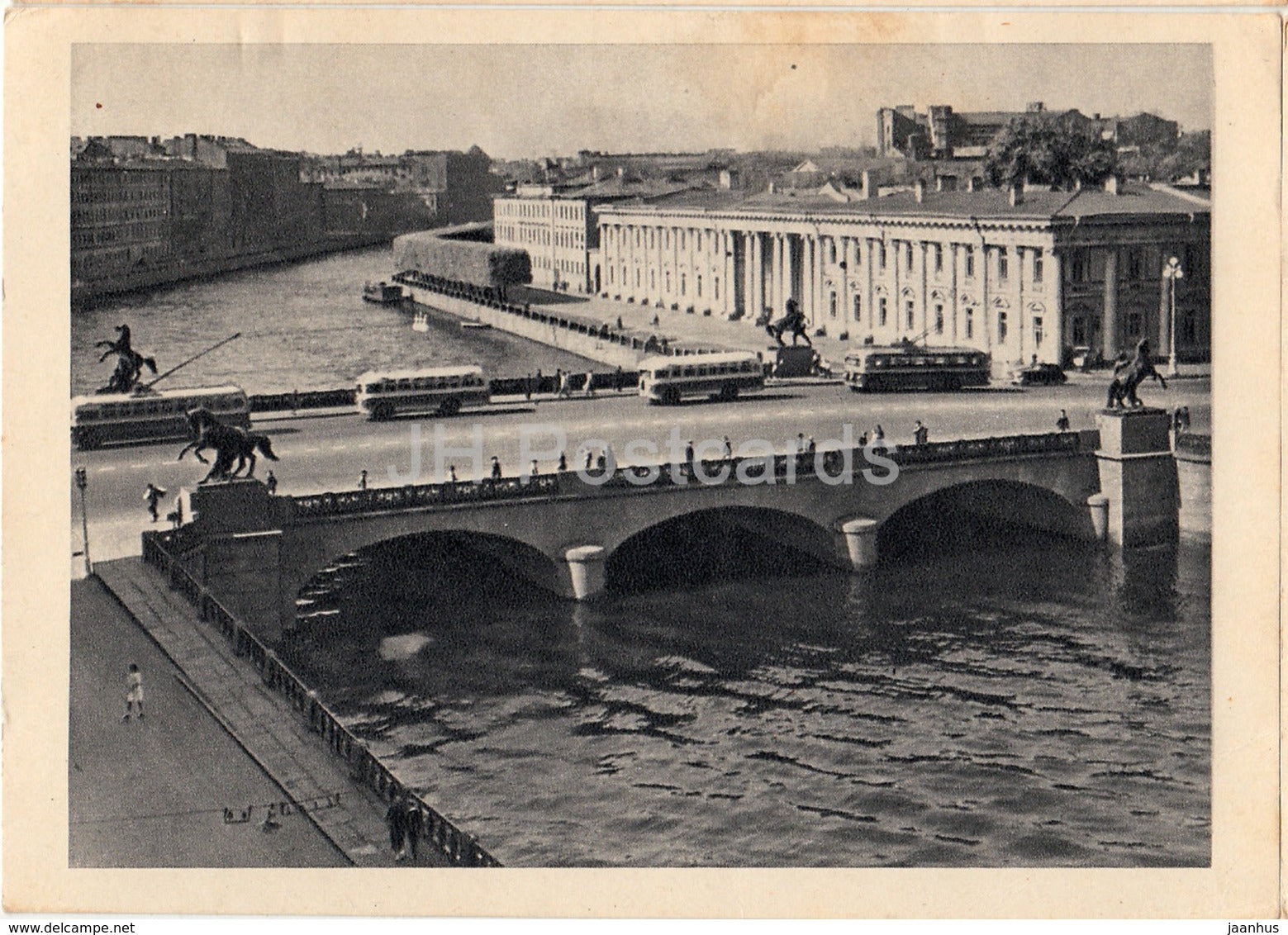 Leningrad - St. Petersburg - Anichkov bridge - bus - trolleybus - 1963 - Russia USSR - unused - JH Postcards