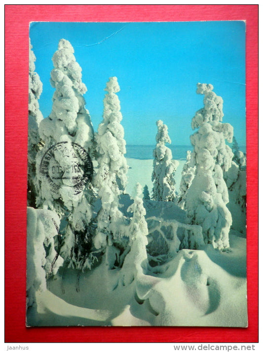 New Year Greeting Card - winter view - landscape - 4679/6 - Finland - sent from Finland to Estonia USSR 1976 - JH Postcards