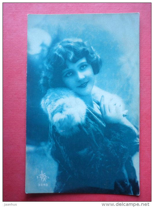 woman - lady - SQL 3343 - old postcard - circulated in Estonia - JH Postcards