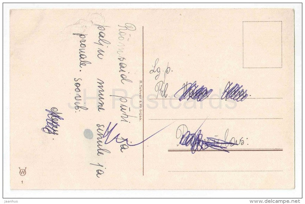 Easter Greeting Card - egg - chicken - WO 1 - circulated in Estonia 1930s - JH Postcards