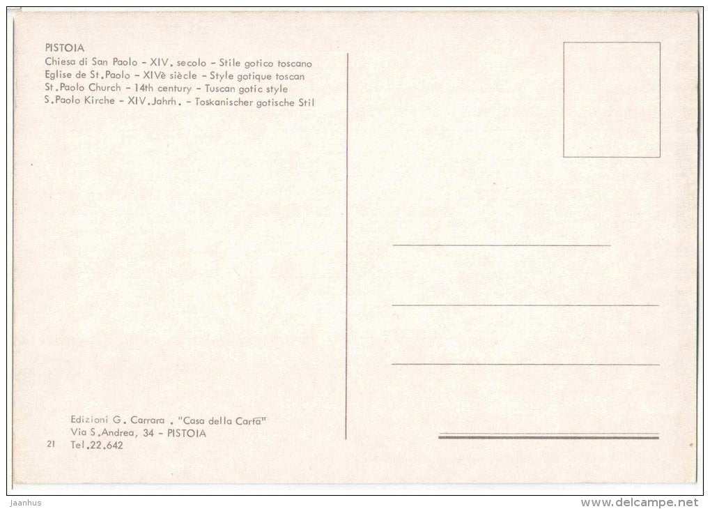 Chiesa di San Paolo , stile gotico toscano -  St. Paolo Church - Pistoia - Toscana - 21 - Italia - Italy - unused - JH Postcards