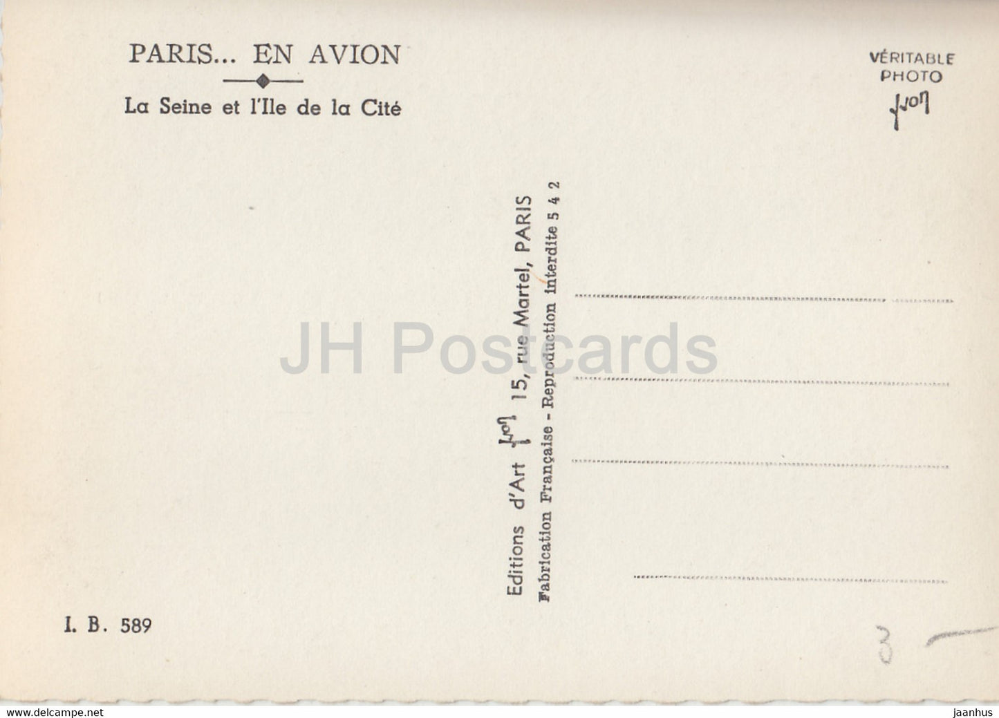 Paris - En Avion - La Seine et l'Ile de la Cite - France - unused
