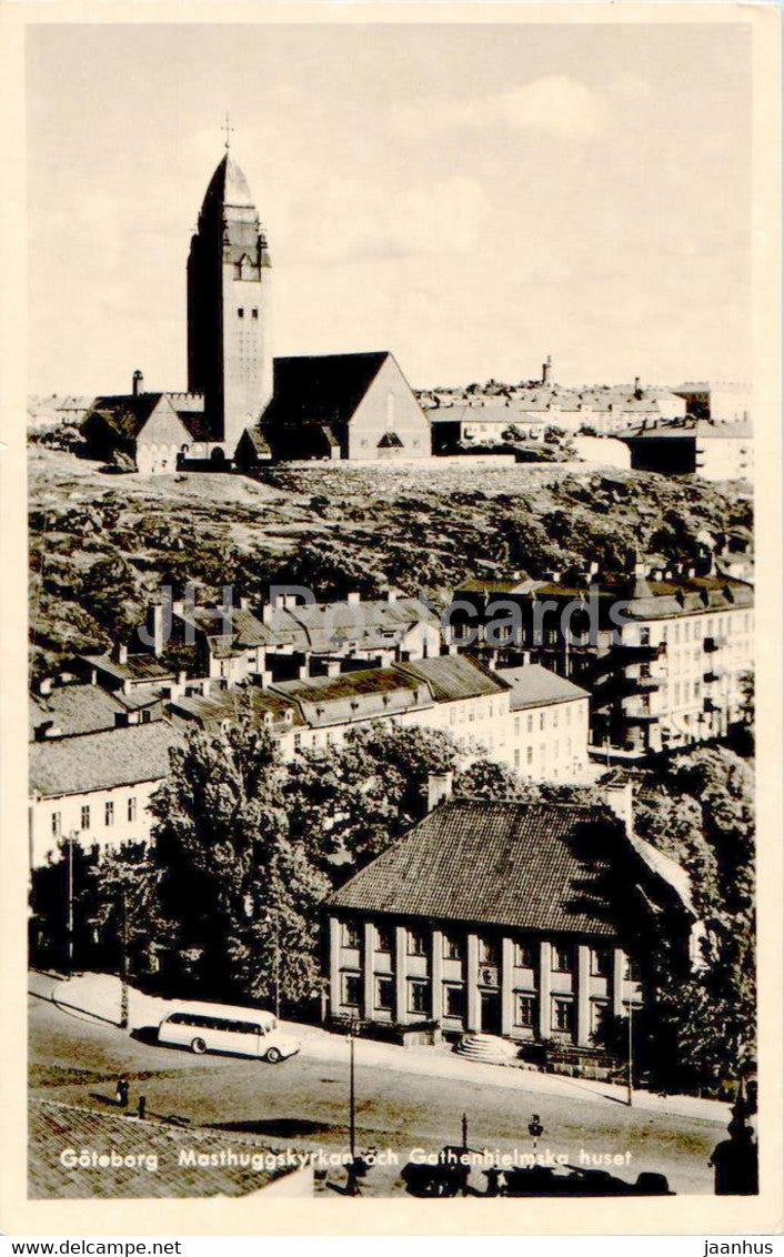 Goteborg - Masthuggskyrkan och Gathenhielmska huset - church - old postcard - Sweden - unused - JH Postcards