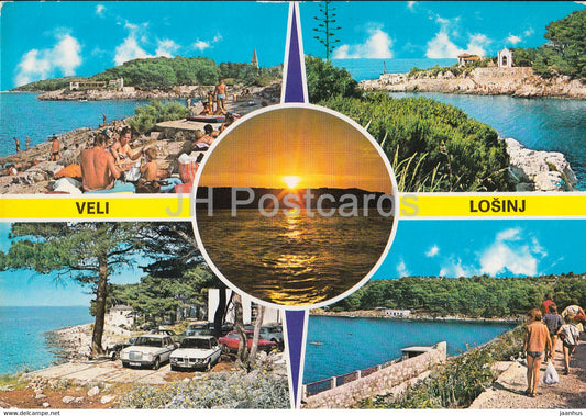Veli Losinj - beach - car Mercedes Benz - BMW - multiview - 4110 - 1978 - Yugoslavia - Croatia - used - JH Postcards