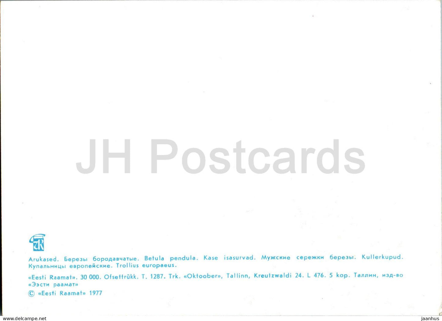 Globeflower - Trollius europaeus - Bouleau argenté - Betula pendula - plantes - 1977 - Estonie URSS - inutilisé 