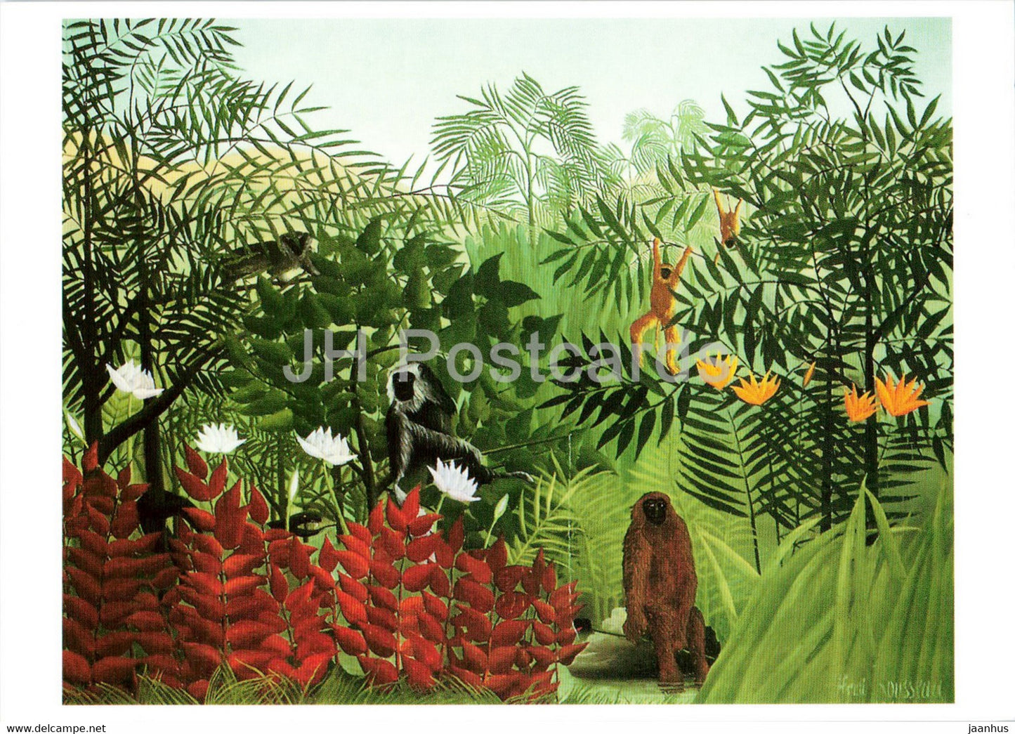 painting by Henri Rousseau - Tropischer Wald mit Affen - Tropical Forest with Monkeys  French art - Switzerland - unused - JH Postcards