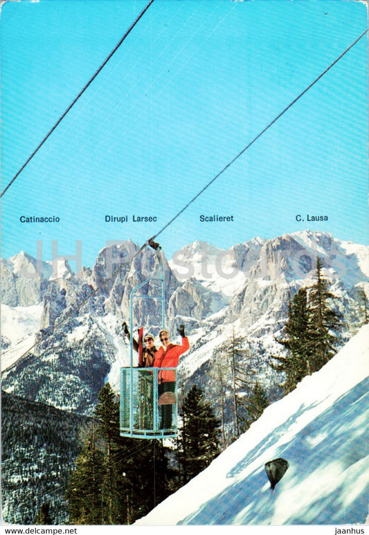 Dolomiti di Fassa - Pozza - Telecabine Buffaure verso il Rosengarten - cable car - 1974 - Italy - used - JH Postcards