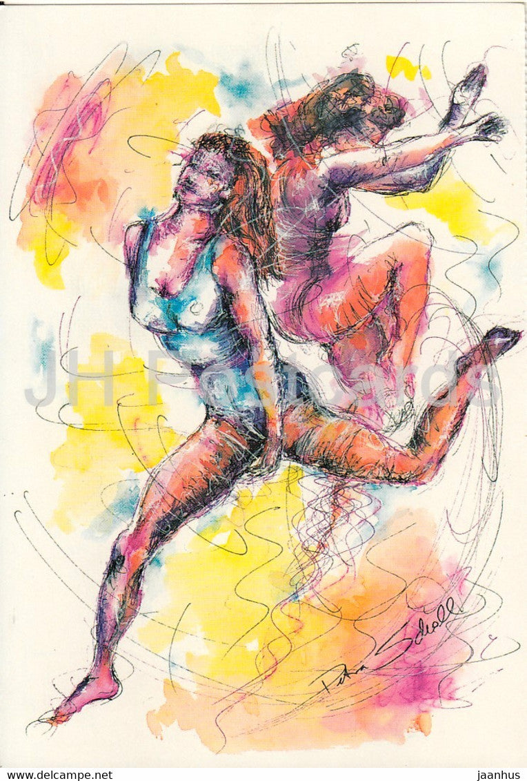 painting by Petra Scholl - Gymnastik - gymnastics - sport - Austrian art  - Germany - unused - JH Postcards